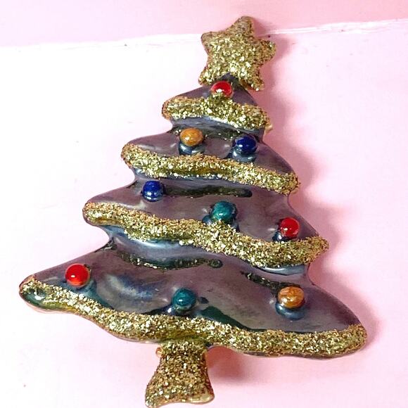 Vintage Green Enamel Christmas Tree Signed TC - Picture 3 of 4